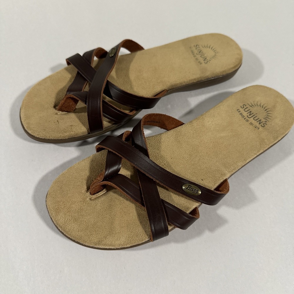 VTG GH Bass &Co SunJuns II Flat Sandals DK BROWN LEATHER FLIPFLOPS SHARON  7M